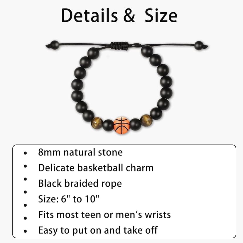 Tifeson Christmas Stocking Stuffers Gifts for Boys, Basketball Bracelet for Son Grandson Team Players Fan Adjustable Inspirational Beaded Bracelet for Birthday Christmas Gifts
