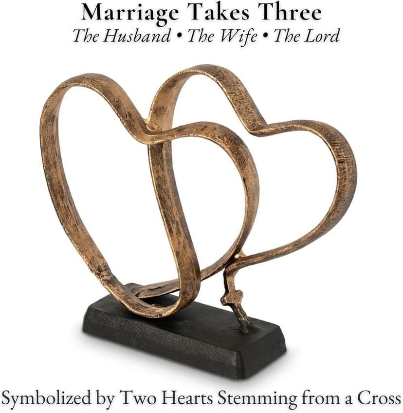 Wedding Anniversary Couples Gift - Two Hearts and Cross Iron Sculpture, Heart Decoration Gift for Her and Him, 1st to 50th or 60th Anniversary, Includes Present Box and Poem Card