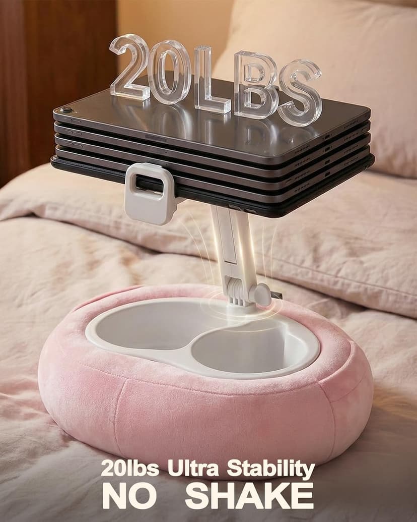 Compatible with Kindle, iPad, Phone and Tablet 5" to 12.9", Soft Plush Fabric, with 2 Snack Bowls, for Reading and Relaxing Miledi Tablet Pillow Stand for Bed with 360° Rotating Holder, Pink B0DJ2NSNFP