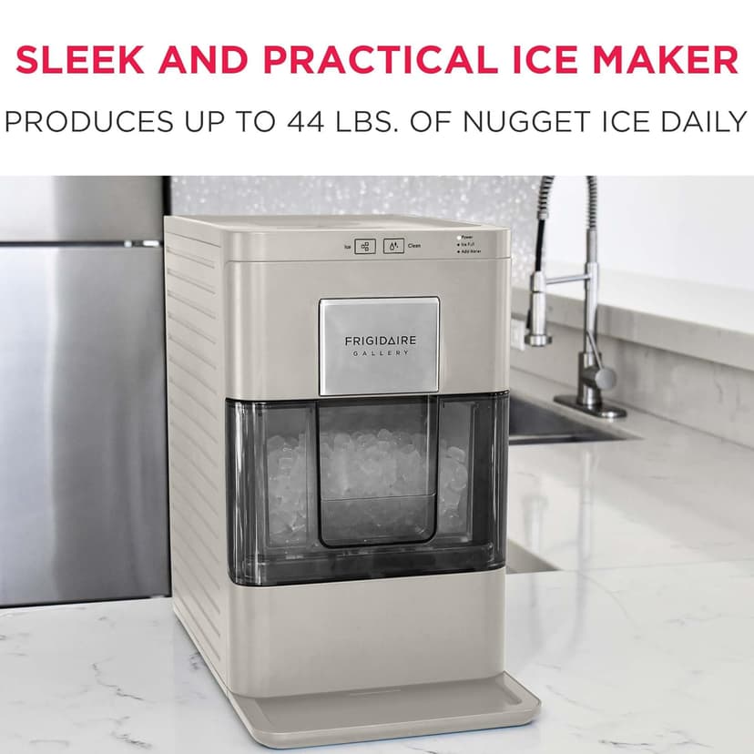 Frigidaire Nugget Ice Maker, Countertop Ice Machine with Transparent Window, Sonic Ice Maker with 44 lbs. Capacity, Auto Self Cleaning Ice Maker Machine, 2.0 Gen, Cream - 16.75D x 11.75W x 20.25H