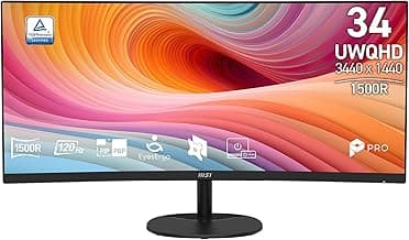 msi PRO MP341CQ E12 34-inch VA 3440 x 1440(UWQHD) Computer Monitor, 120Hz, Adaptive-Sync, HDMI, DisplayPort, VESA Mountable, Speaker, 1ms, Black