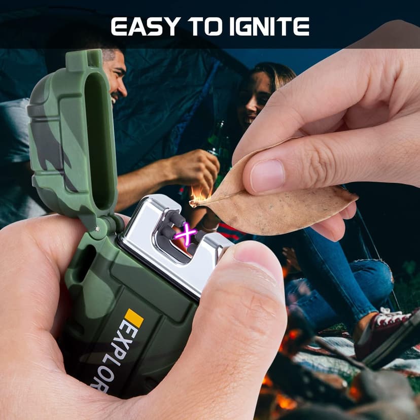 LcFun LcFun Waterproof Electric Dual Arc Lighter USB Rechargeable Outdoor Windproof Flameless Plasma Lighters for Camping, Hiking, Adventure, Survival Tactical Gear Stocking Stuffers Gifts for Men