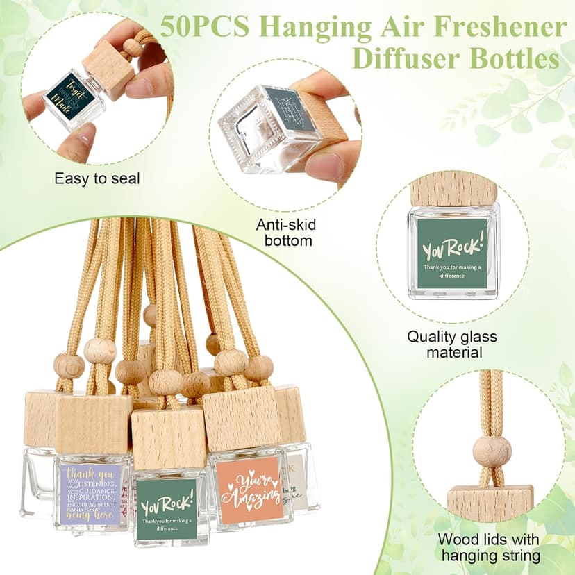 Wood Air Freshener with Thank You Cards, Essential Oil Diffuser, Customer Service Week for Teacher Coworker Staff Team Havawish 10 Pcs Car Diffuser Ornament Employee Appreciation Gift Bulk B0D1K9WQ1B