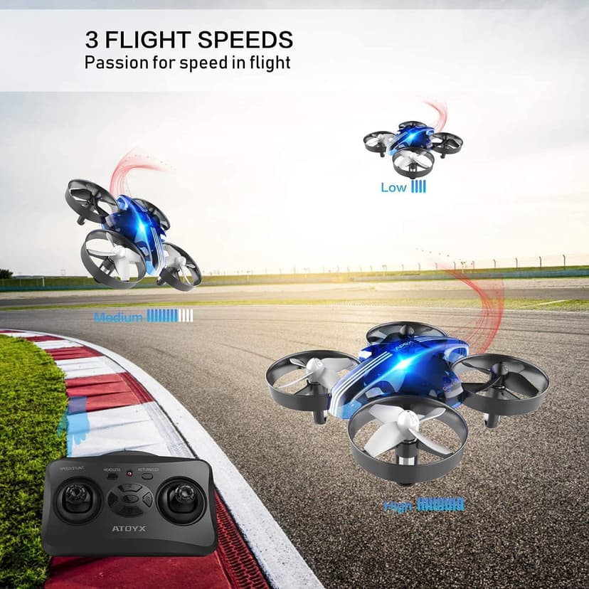 Mini Drone for Kids & Beginners, Indoor RC Nano Helicopter Quadcopter with Auto Hovering,3D Flips,Portable Hand Operated, Birthday＆ Children's Day Gift for Boys and Girls,Headless Mode & Remote Control,Blue.4-blade design-ATOYX
