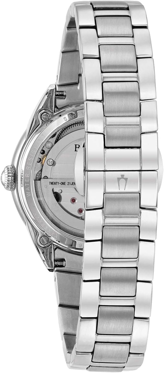 Bulova Ladies' Classic Diamond 3-Hand Automatic in Stainless Steel, Mother-of-Pearl Dial and Open Aperture Dial