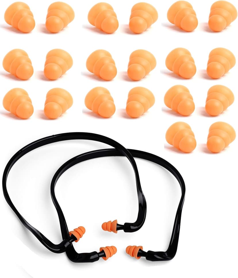 2 Banded Ear Plugs with 10 Pairs of Replacement Pods - Reusable Shooters Ear Protection for Mowing Shooting Construction Hunting - Washable Gun Range Hearing Protection Ear Plugs for Noise Reduction