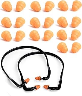 2 Banded Ear Plugs with 10 Pairs of Replacement Pods - Reusable Shooters Ear Protection for Mowing Shooting Construction Hunting - Washable Gun Range Hearing Protection Ear Plugs for Noise Reduction