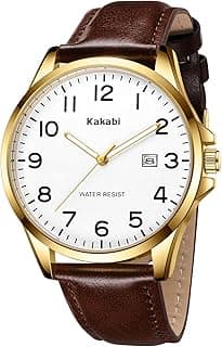 Kakabi Watch for Men, Fashion Minimalist Wrist Watch Waterproof Quartz Analog Date with Leather Strap