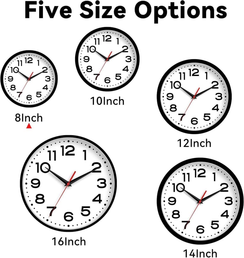 Roymnie Wall Clock Silent Non-Ticking Modern Clock Battery Operated 8 Inch Small Classic Analog Decorative for Kitchen, Living Room, Office, Bedroom, Bathroom (Black)
