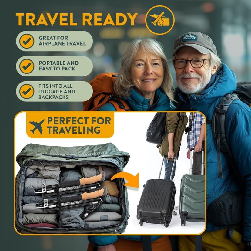 Premium Foldable Hiking Poles by USA Brand - Adjustable, Lightweight Trekking Poles Made of Aircraft Aluminum, Metal Flip Locks & Comfortable Real Cork and EVA Foam Grips