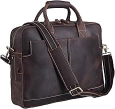 Polare Leather Briefcase for Men Business Travel Messenger Bags 15.6 Inch Laptop Bag YKK Metal Zipper