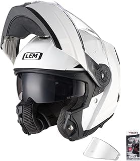 LEM Modular Motorcycle Helmets Fiberglass, Full Face Motorcycle Helmet Flip Up for Touring, DOT Certified, Release Sun Visor & Removable Comfort Liner, Lightweight Street Bike Helmet (White, M)