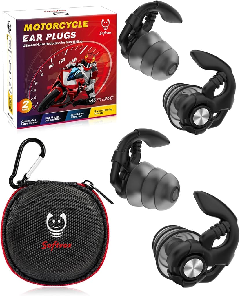 Motorcycle Earplugs, Wind Noise Reduction - Moto Hearing Protection, Reusable Ear Plugs for Motorbike, Motorsports, Touring, Racing, Riding - 2 Sizes, 27dB Noise Reduction Earbuds