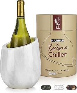 Gusto Nostro Marble Wine Chiller Bucket - 750ml Wine Bottle Cooler and Champagne Chiller for Party, Kitchen, Bar Cart Decor to Chill & Keep Bottles Cold with Unique Wine Lovers Gift Box (White)