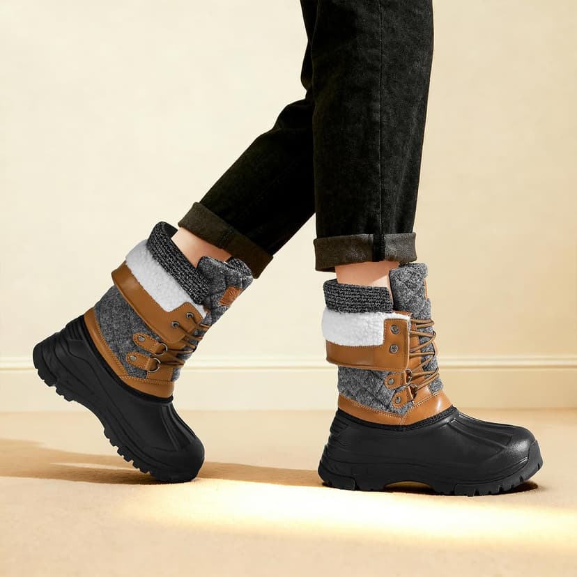 DOBOLIN Womens Winter Snow Boots Duck Waterproof Boots for Women Warm Cozy Mid Calf Booties for Cold Weather