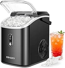 EUHOMY Nugget Ice Maker Countertop with Handle, Ready in 6 Mins, 38lbs/Day, Removable Top Cover, Self-Cleaning, Portable Chewable Ice Maker with Basket, Scoop, for Home/RV/Party/Camping (Black)