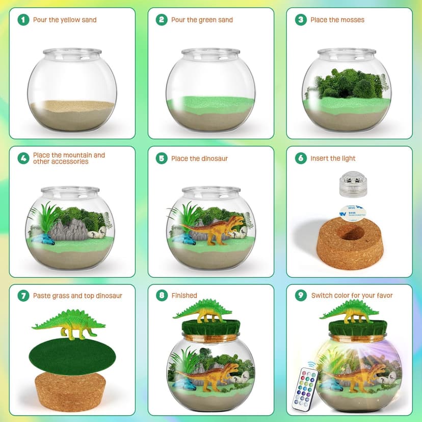 Dinosaur Toys for Kids - Dinosaurs Terrarium Kit for Kids - Birthday Gifts for Boy Ages 4 5 6 7 8-12 Year Old - DIY Dino Toys for Boys - Arts and Crafts Kit for Kid