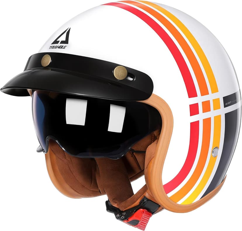TRIANGLE 3/4 Motorcycle Helmet,Retro Open Face Adults Helmets with Visor,Half Face Moped Helmet for Men & Women,DOT Approved Helmets for Cruiser Scooter(XXL)