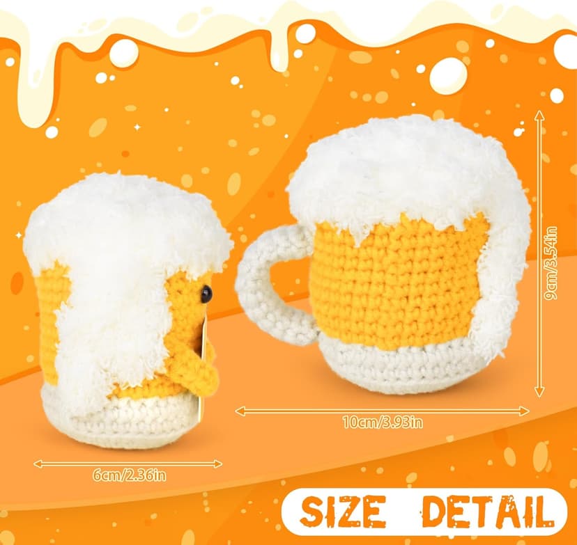 A AIFAMYFunny Positive Coffee, Emotional Crochet Doll, Cute Crochet Potato Partner Toy with Positive Card Cheer Up Funny Gag Gifts for Best Friend Birthday Women Teacher Fall(Beer