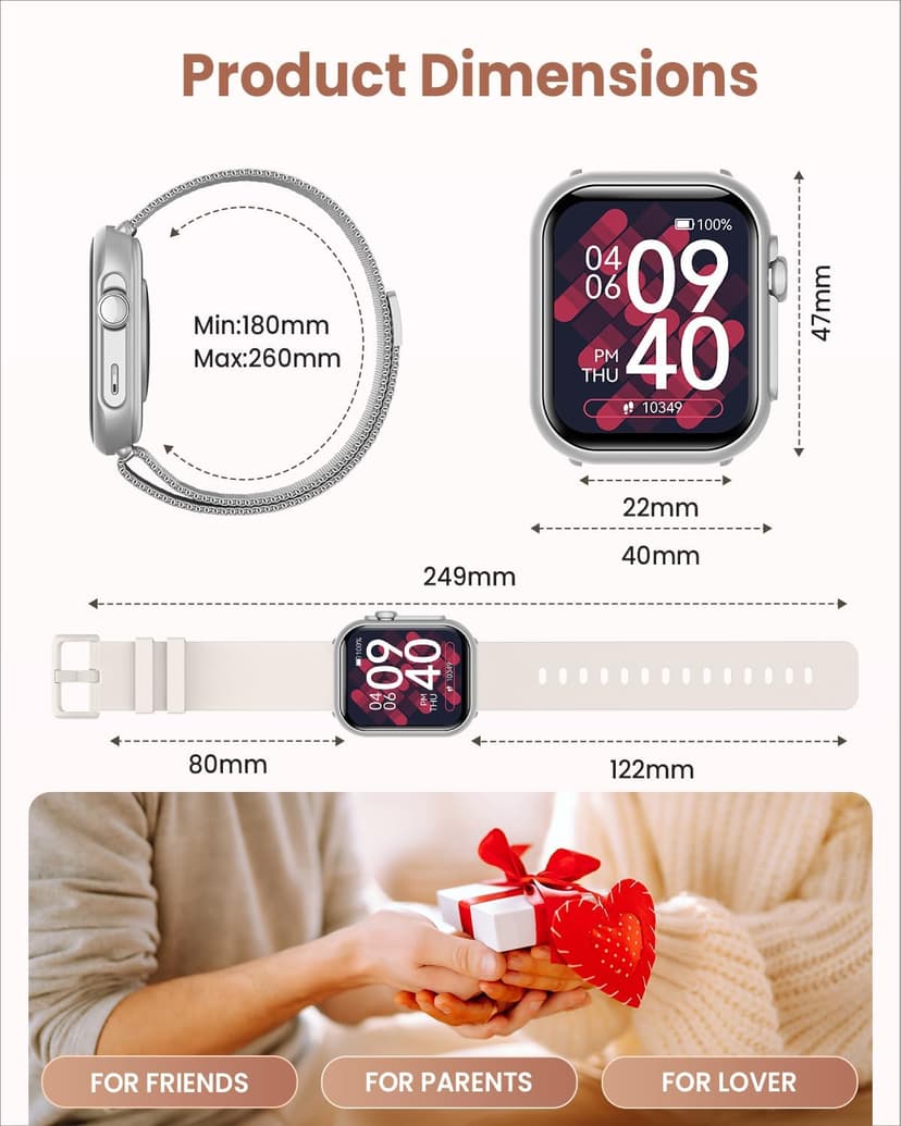 1.83" HD Smart Watch, 30 Days Battery Life, Sleep/Heart Rate/SpO2/Blood Pressure Monitor, Calls/Messages/Notifications, 5ATM 110+ Sports Modes Fitness Tracker Watch, for Women & Men/ Android & iPhone