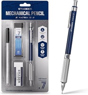 STAGEEK 0.7 mm Mechanical Pencil, Metal Art & Drafting Pencil with Eraser and 60 HB Lead Refills, Professional Drawing Pencil for Artists, Students, School, Office, Writing, Sketching, Drafting(Blue)
