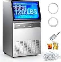 VEVOR Commercial Ice Maker Machine, 120 lbs/24H Ice Production, 33 lbs Storage Bin, 45 Cubes per Cycle, Stainless Steel Under Counter & Freestanding Ice Maker with LED Display, for Home Bar Restaurant