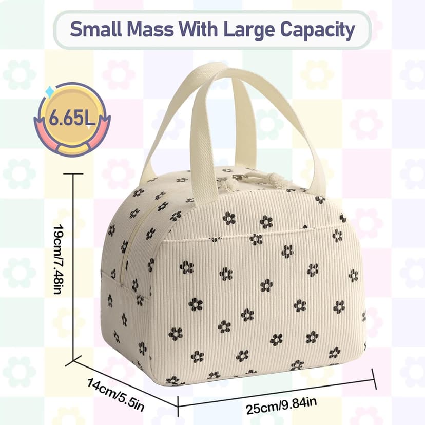 Baglemon Lunch Bag for Women Men Cute Corduroy Lunch Tote Bags Reusable Insulated Lunch Box Large Capacity Reusable Insulated Cooler for Work/Picnic/Travel