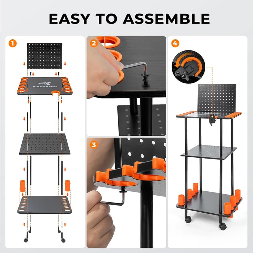 KastKing V10 Gear Trolley, Indoor Fishing Rod Holder for 10 Combos, 3-Tier Fishing Accessory Shelves With Peg Wall, Patented Built-in Line Spooler, Mobile Tackle Storage Cart With Locking Wheels