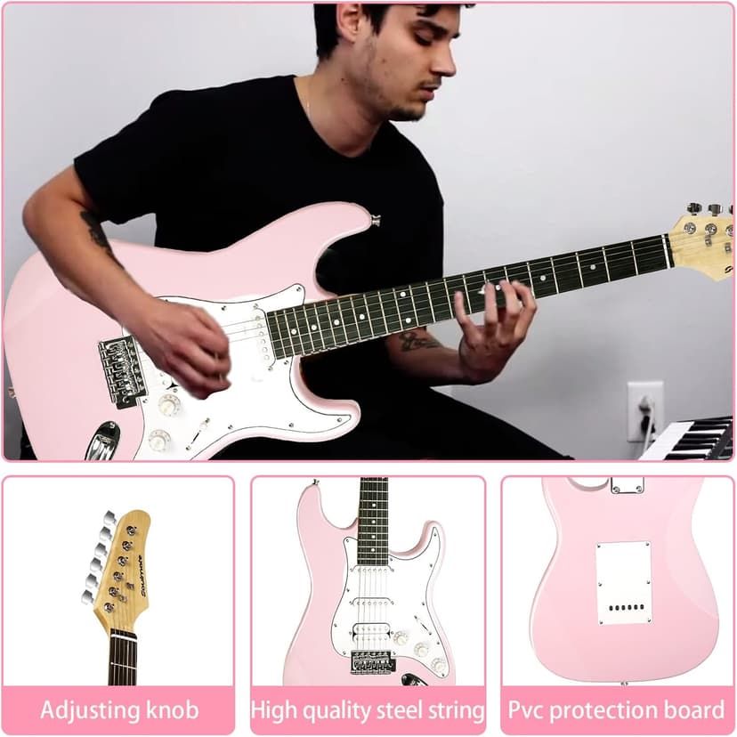Soulmate 39 Inch Full Size Electric Guitar Starter Kit for Beginners Solid Body, HSS Pickups with 15W Amp, Gig Bag, Capo, Strap, Strings, Cable, Picks (Right-Handed,Pink)