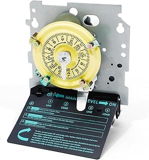 T104M Mechanical Time Switch Mechanism Only, 208-277 VAC DPST 5HP 40A Time Switch, Heavy Duty Electromechanical Timer, 24 Hour 12 ON/Off for Pool Pump HVAC Fans Water Heater Lights