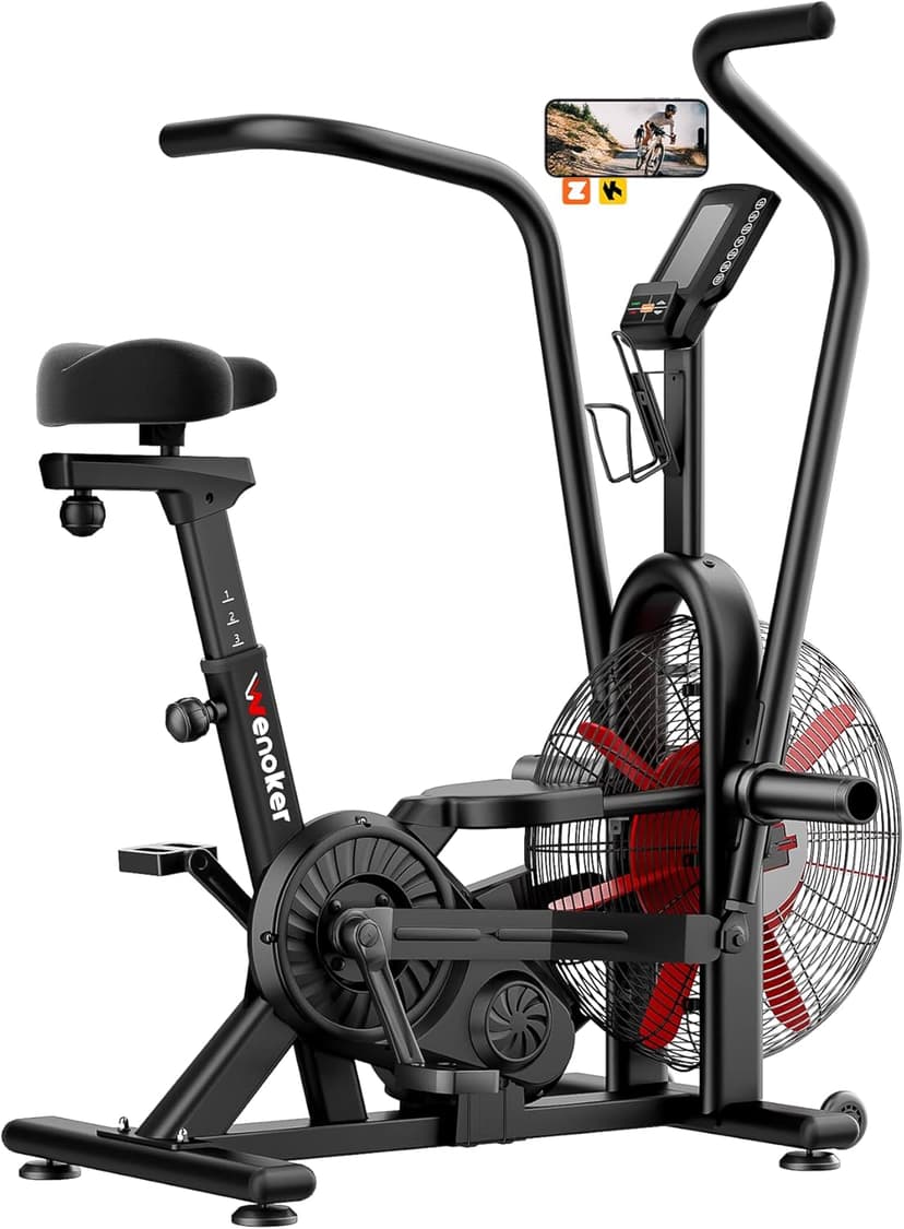 Air Bike, Wenoker Exercise Bike Air Resistance Stationary Bike for Home, Indoor Bike with Dual Action Handlebars, APP Connection Customizable Monitor