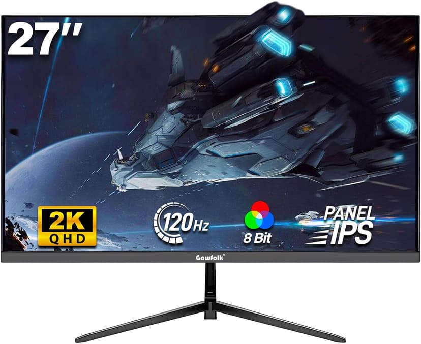 Gawfolk 27 Inch Gaming Monitor IPS 120Hz, QHD 2560 * 1440p PC Monitors, Computer Screen for Home & Office, Support HDMI & DP, Wall Mount Compatible 75 * 75mm, Black