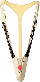 FreeNFond Christmas Gag Gift Reindeer Mankini Men Thong Underwear with Bells for White Elephant Exchange Gifts Valentine's