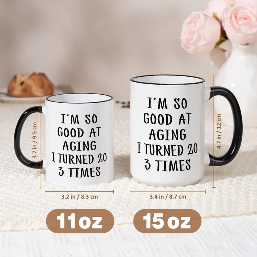 Aurahouse 60th Birthday Gifts for Women Men Mug, Funny Gift Ideas for 60th Birthday Women, 60 Year Old Birthday Gifts for Women Men Mom Dad Sister Friend Aunt, Turned 20 3 Times Coffee Cup Decorations