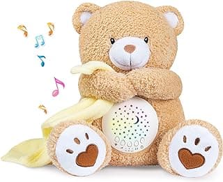BEREST Baby Sleep Soother Bear, Mom's Heartbeat & Lullabies White Noise Machine, Nursery Decor Night Light Projector, Toddler Crib Sleeping Aid, Newborns Shower Gifts Portable Teddy
