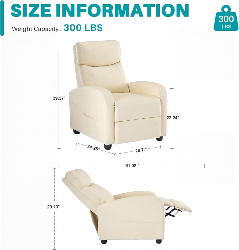 Sweetcrispy Massage Recliner Chair for Adults, Adjustable Home Theater Seating with Lumbar Support for Living Room, Modern Fabric Reclining, Beige