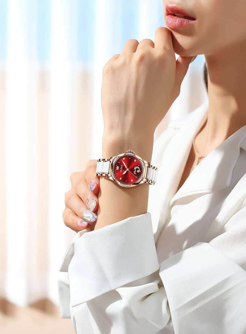 OLEVS Automatic Watch for Women Luxury Diamond Rose Gold Ladies Self Winding Mechanical Ceramic Wrist Watch Love Heart Date