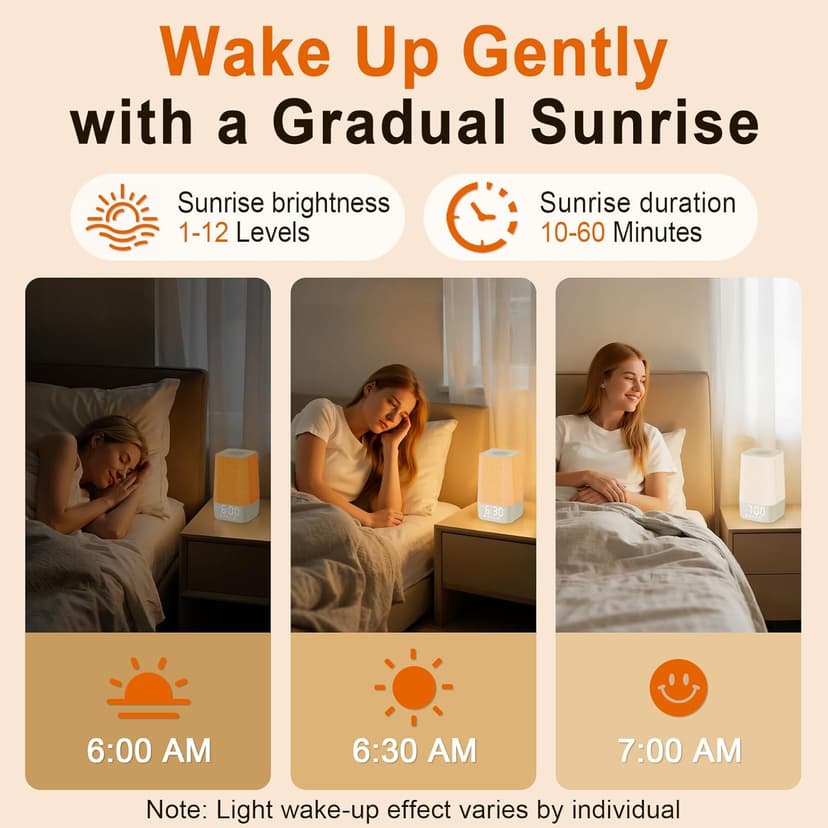 Wkzay White Noise Sound Machine: 30 Soothing Sounds, Sunrise Alarm Clock for Gentle Wake Up, Adjustable Volume & Night Light, Timer - Easy to Sleep, Relax, Focus