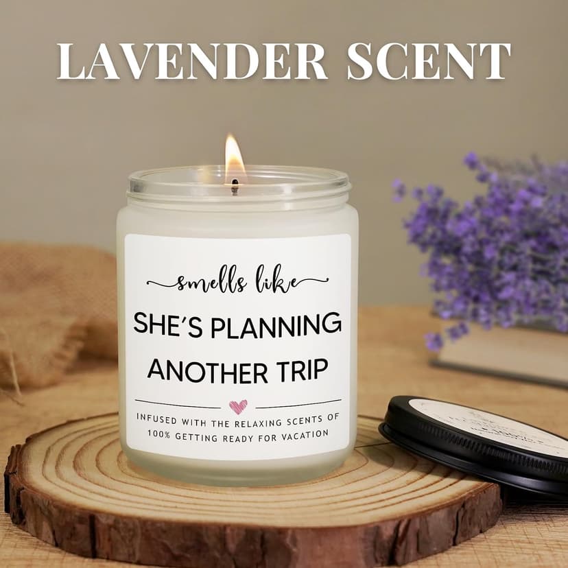 Cool Gifts for People Who Travel, Birthday, Vacation, Christmas Gift for Traveler Women Friend, 50Hr Burn, 7oz Soy Wax Candle Travel Gifts for Women, Funny Travel Lover Candle, Lavender Scent B0DGBQ1H1B