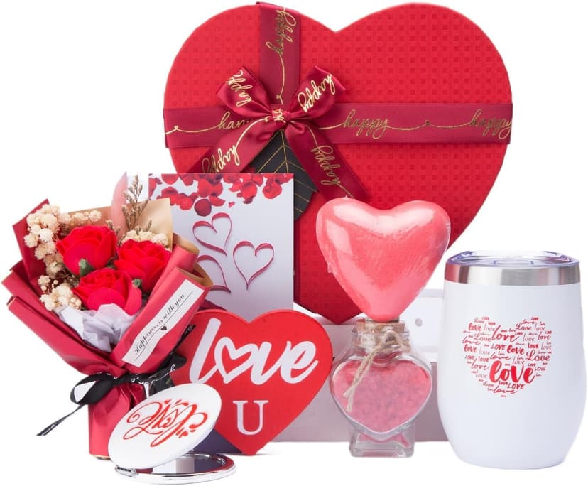 Mothers Day Gifts Mom Gifts Birthday Gifts Box for Girlfriend Wife Lover Valentine's Day Gifts for Women Heart-shaped Red Rose Love Gift Basket Love You Present Wedding & Engagement Anniversary Roman B0CP3X9LDL