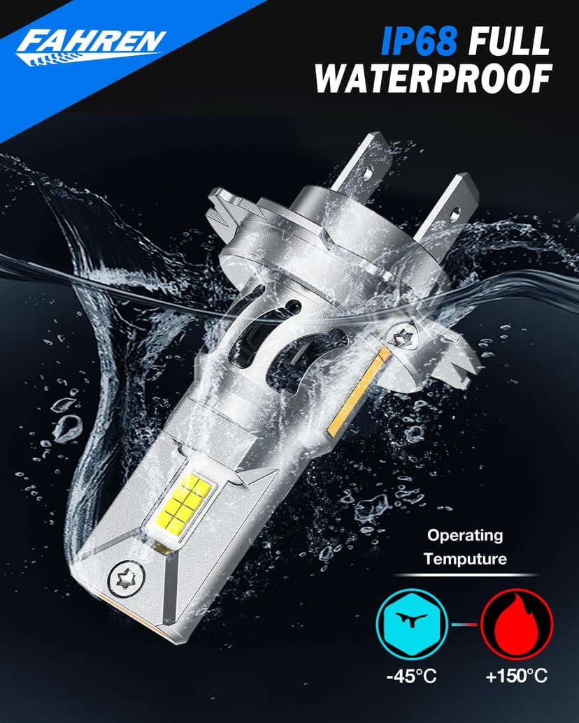 FAHREN Upgraded H7 LED Bulbs, 40000LM 1300% Ultra-Brightness, Real 1:1 Halogen Size, 70000+ Longer Lifespan, 6500K White for H7 Fog Electronic Flashers, CAN-Bus Ready Plug N Play, Pack of 2