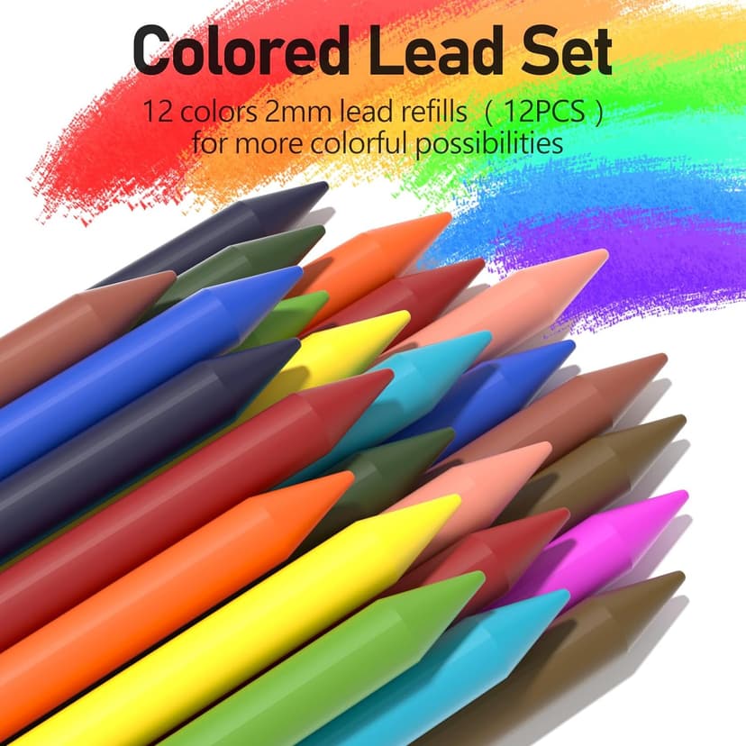 Four Candies 2MM Mechanical Pencil Set with case, Artist Led Pencil Metal Lead Holder with 60PCS Graphite Lead Refill (HB, 2H, 2B, 4B, Color) Kneaded Eraser, Sharpener for Writing, Drawing, Sketching