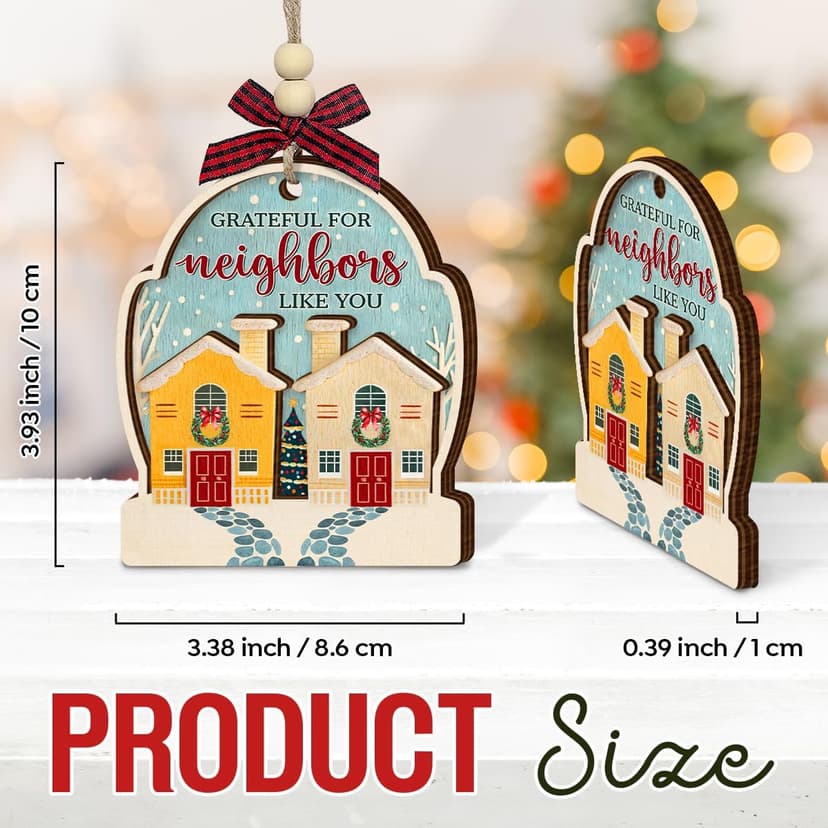 Neighbor Christmas Ornaments 2025 - Thank You Neighbor Gift, Friendship Gifts for Neighbors Friends, Bestie, BFFs - Wooden Friend Ornaments for Women, Men Hanging Christmas Decor
