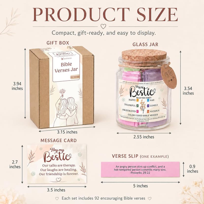 Bestie Bible Verses Jar – Birthday Gifts for Friends, Graduation Gifts for Bestie, Color Coded Bible Verses, Faith Based Friendship Gift for Women B0FF54MWMG