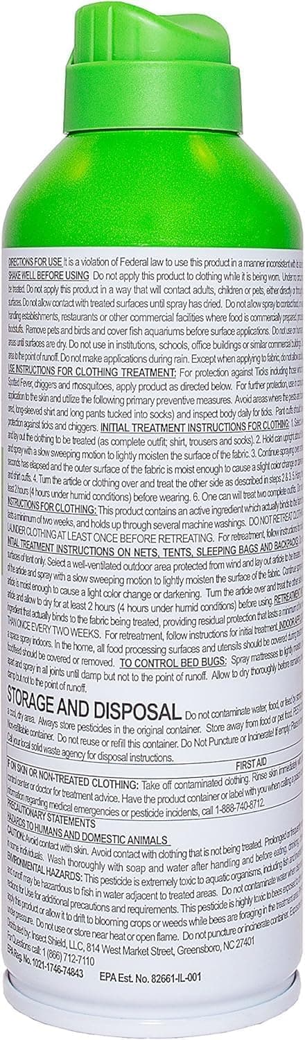 Insect Shield Premium Permethrin Spray - Tick, Flea, Fly, Mosquito, Chigger, Spider & Bed Bug Repellent for Clothing, Gear, Furniture, & Tents, Last up to 60 Days, Clear, 6 Oz Aerosol