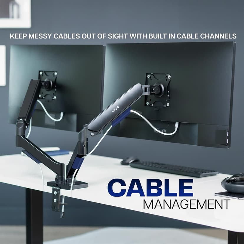 VIVO Dual Monitor Stand, Fully Adjustable Arms for 17 to 32 inch Screens, Mechanical Articulating Desk Mount, Gaming and Office Setups, VESA 75x75, 100x100, Max 19.8 lbs, Classic, Black, STAND-V002O