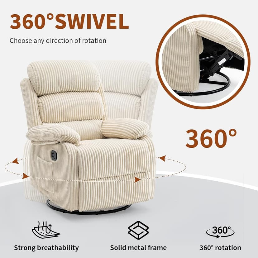 Adult 360° Rocking Recliner Chair，Nursery Rocker Reclining Chair with Side Pocket, a Comfy upholstered Single Sofa Armchair. Suitable for Living Room, Bedroom Nursing use, Velvet Fabric in Beige