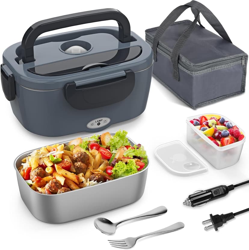 Vingud Electric Lunch Box for Adults, Heated Lunch Box Food Warmer, 80W 1.5L Portable Heating Lunchbox for Men/Work/Car/Truck, 12V 24V 110V Lonchera Eléctrica Portátil Christmas White Elephant Gifts B0C6GMBCP1