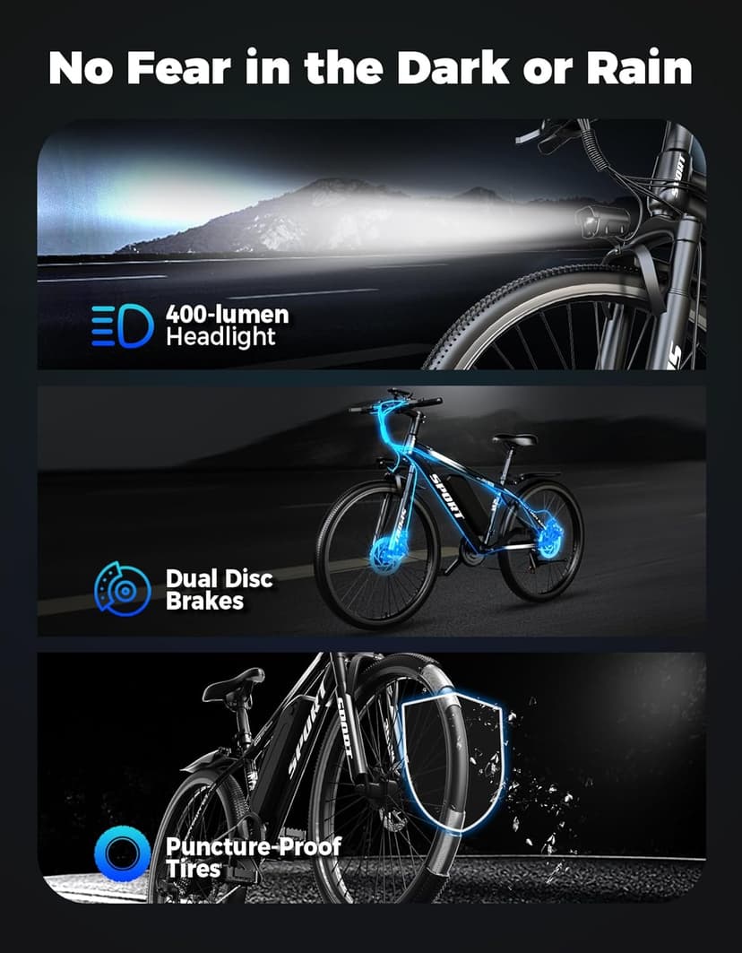 Electric Bike for Adults, 1500W Peak Mountain Ebike with 25 MPH, 65 Miles Range, 7 Speeds, 48V 10Ah Removable Battery 26" Ebike for Commute