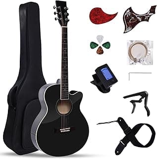 41" Acoustic Guitar for Beginners Adult Full Size Cutaway Guitarra Acustica Bundle with Gig Bag, Tuner, Strap, Strings, Picks,Capo, Black